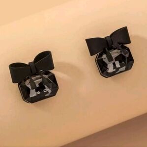 NEW! KATE Chic Smoked Black Bow Crystal Silver Plated Post Earrings